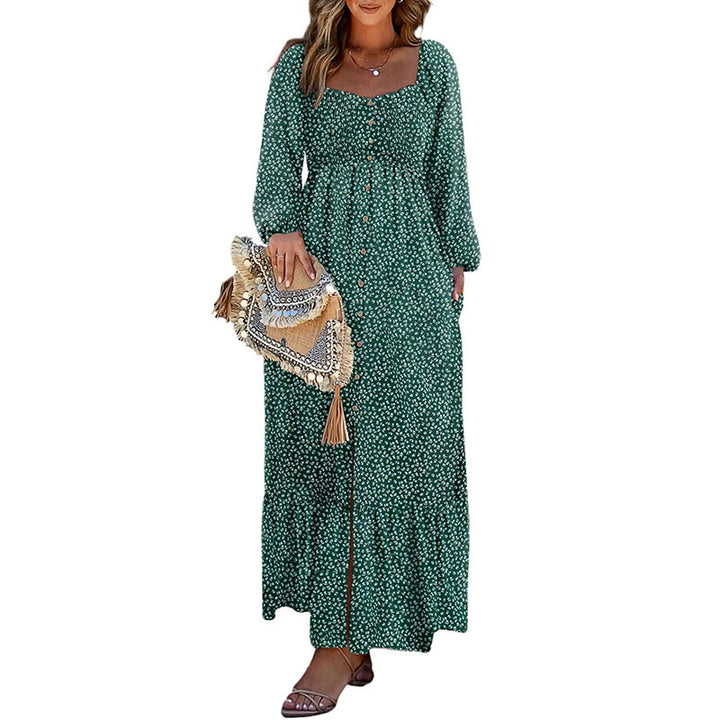 Floral Square Neck Long Sleeve Dress