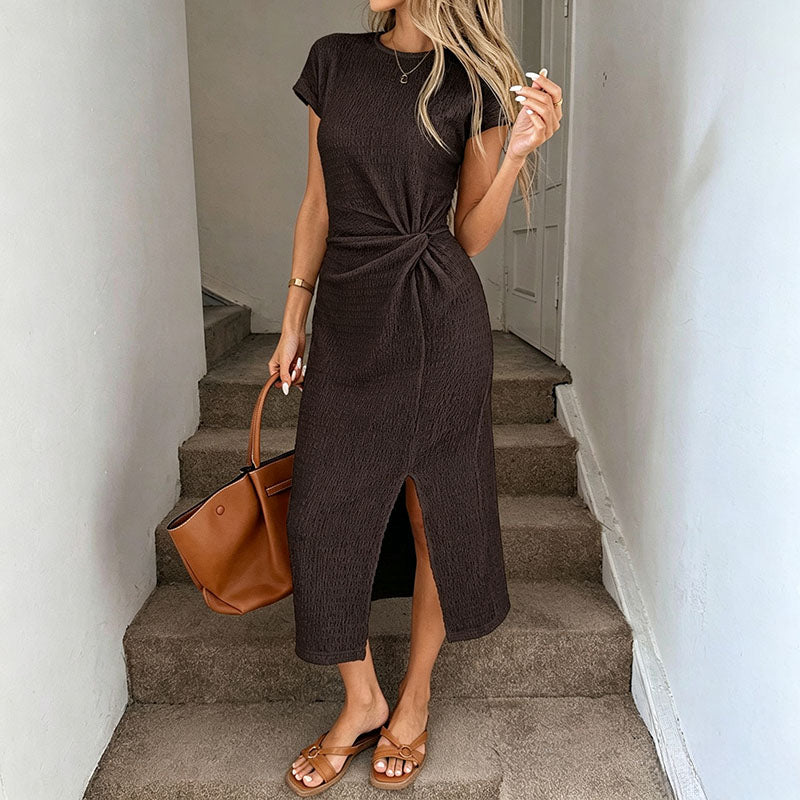 Twist-waist dress with side slit