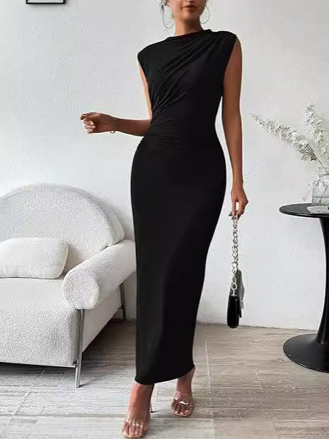Black Ruched Sleeveless Bodycon Maxi Dress