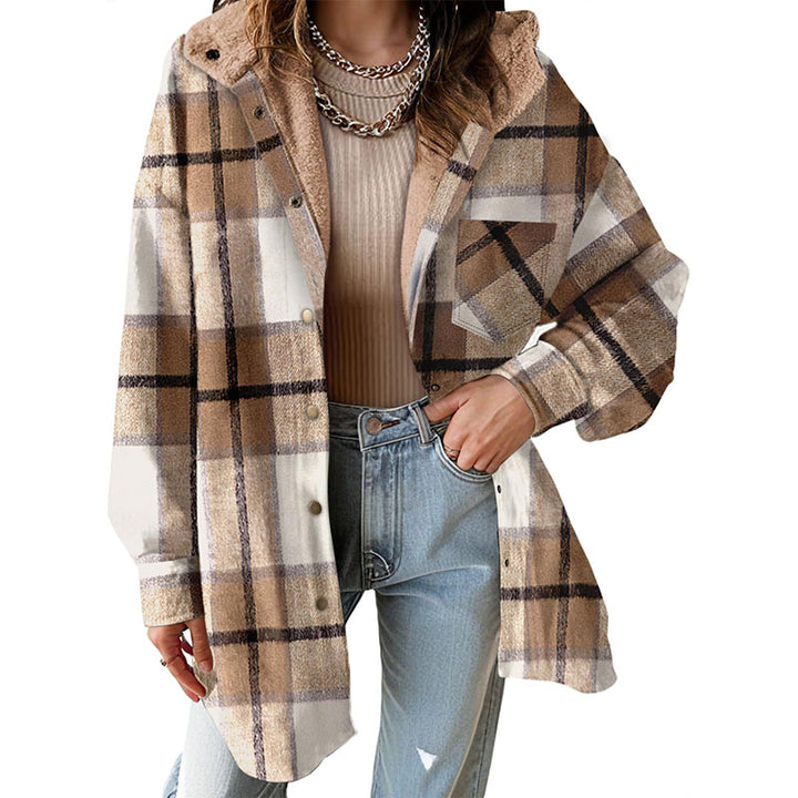 Fleece-lined plaid warm jacket