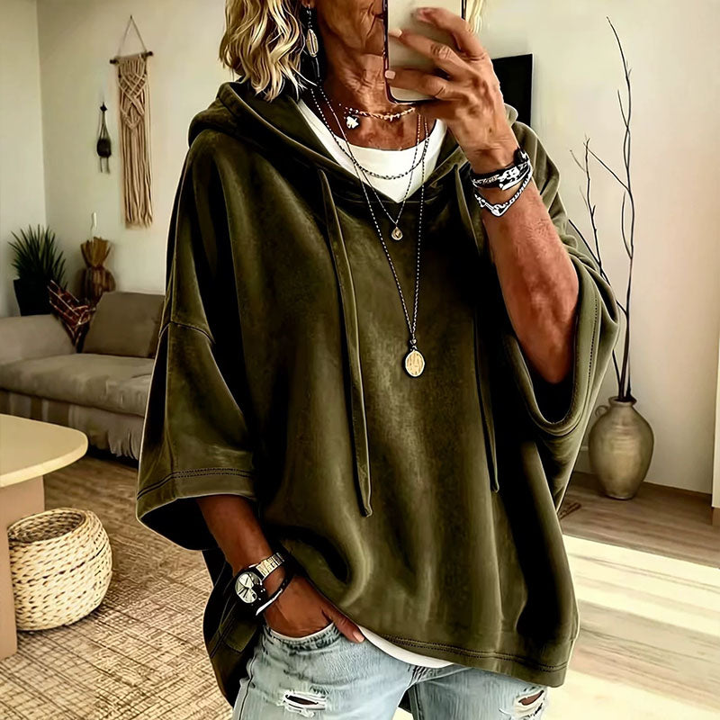 Velvet hooded casual sweatshirt