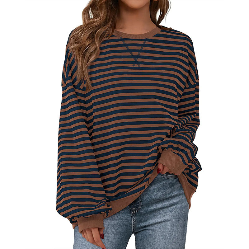 Striped crew-neck long-sleeve sweatshirt