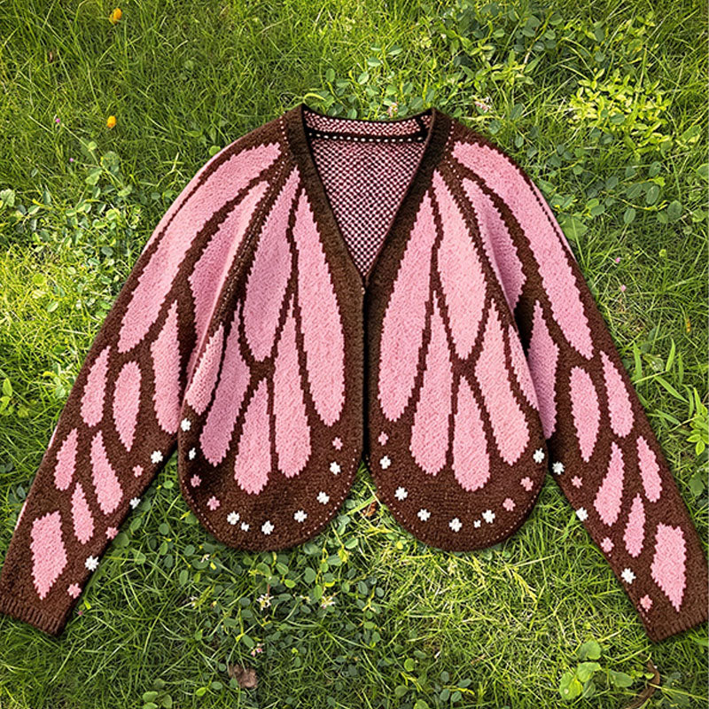 Butterfly-pattern knitted cardigan