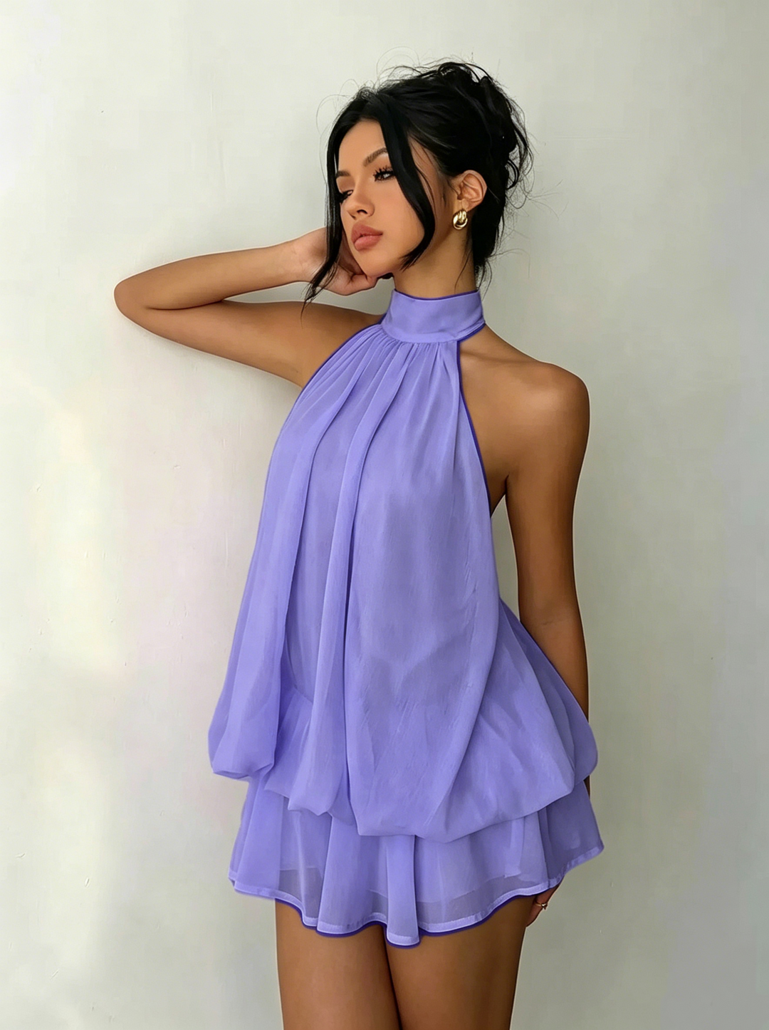 Halter Neck Chiffon Mini Dress