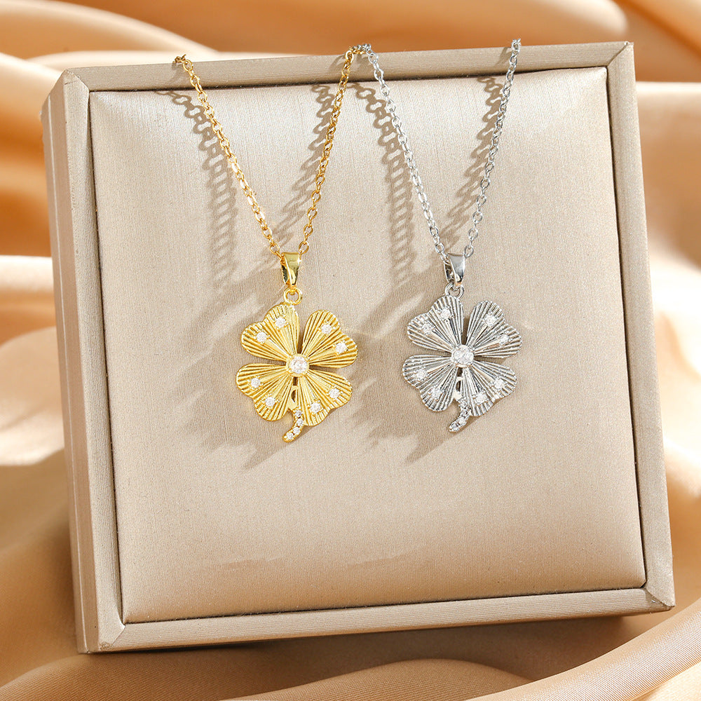 Four Leaf Clover CZ Necklace | Gold &amp;amp; Silver Lucky Pendant