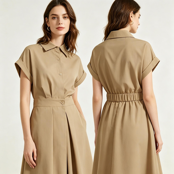 Solid Color Woven Collared Shirt Dress