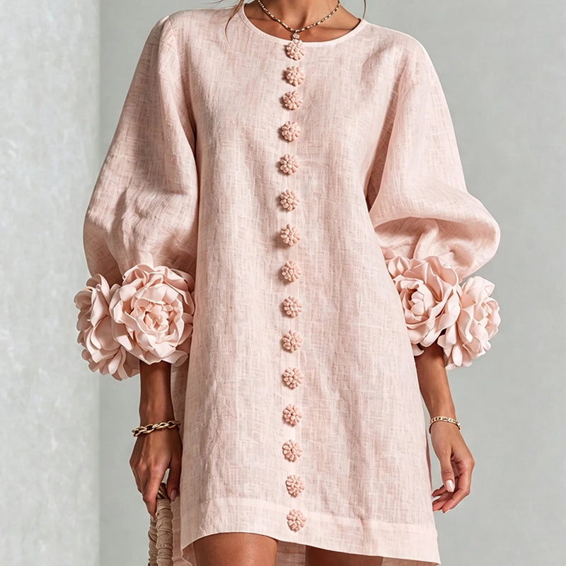 Floral-cuff puff-sleeve mini dress
