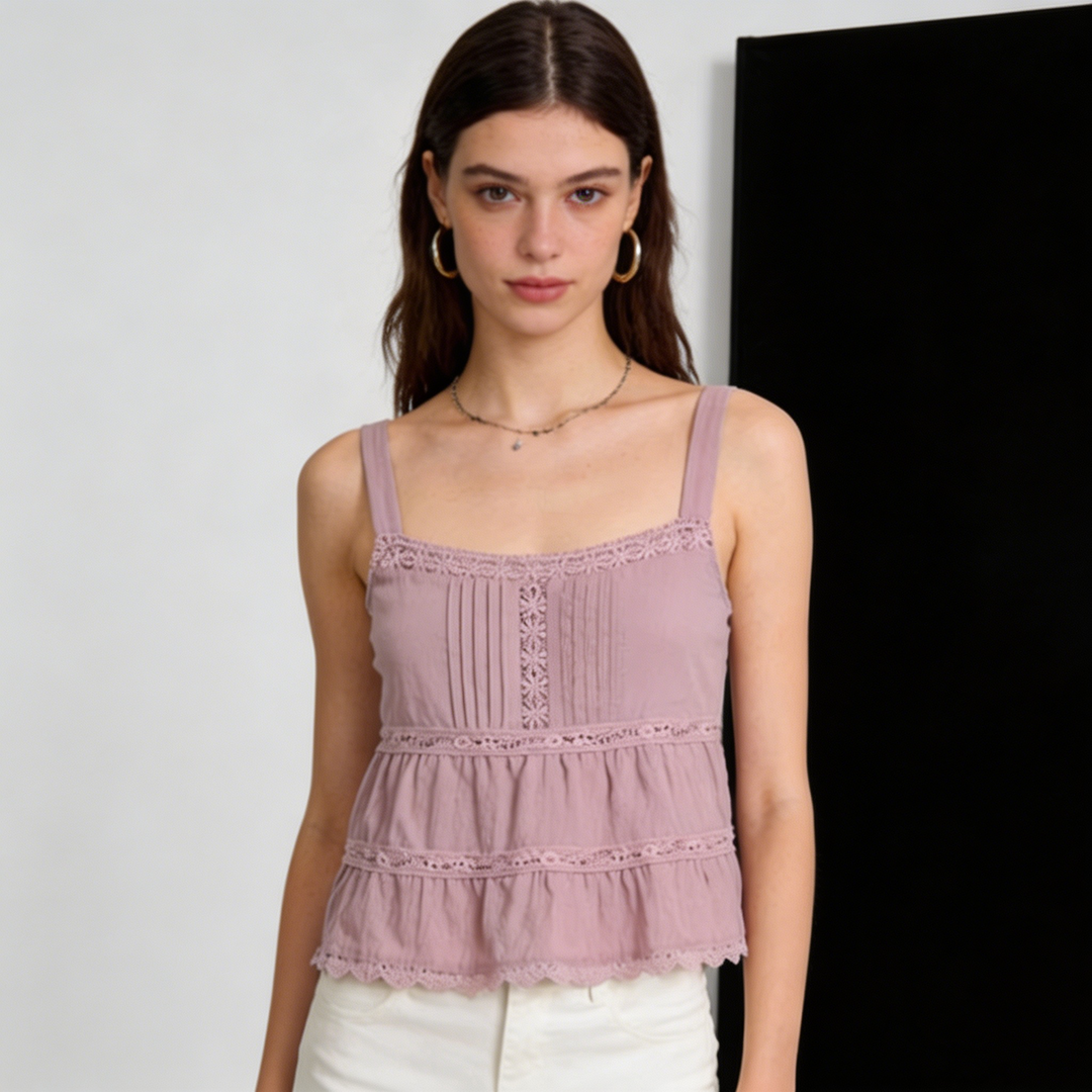 Lace Trim Tiered Cami Top