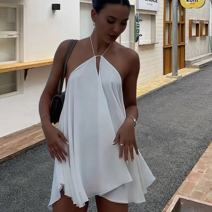 Women Flowy Sleeveless Deep V Backless Mini Dress