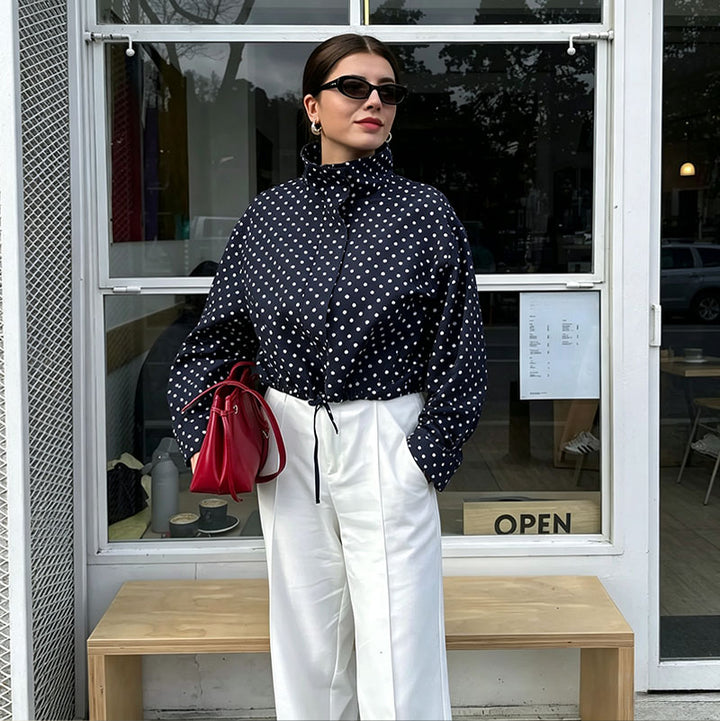 Polka-dot print crew-neck jacket