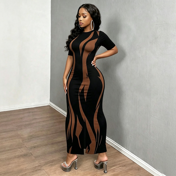 Fitted bodycon printed dress
