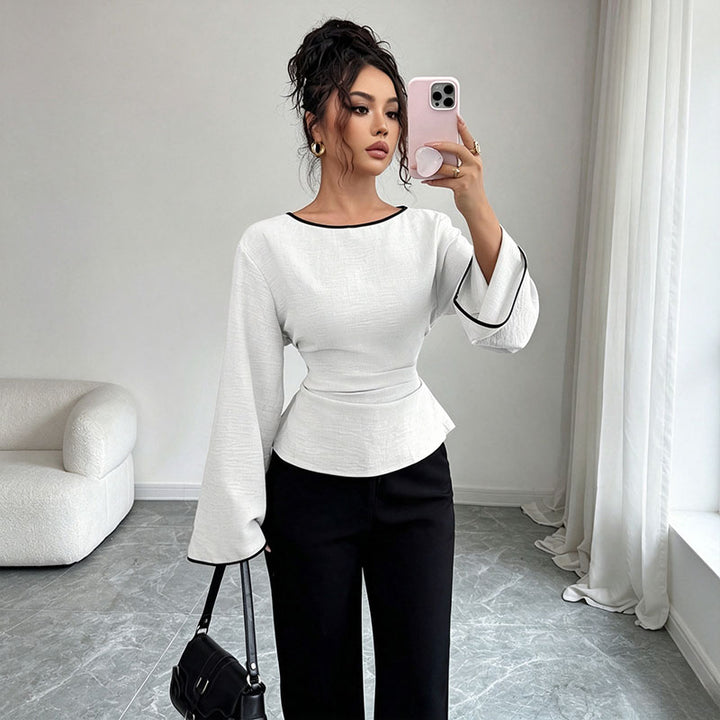 Waist Tie Flared Sleeve Solid Top