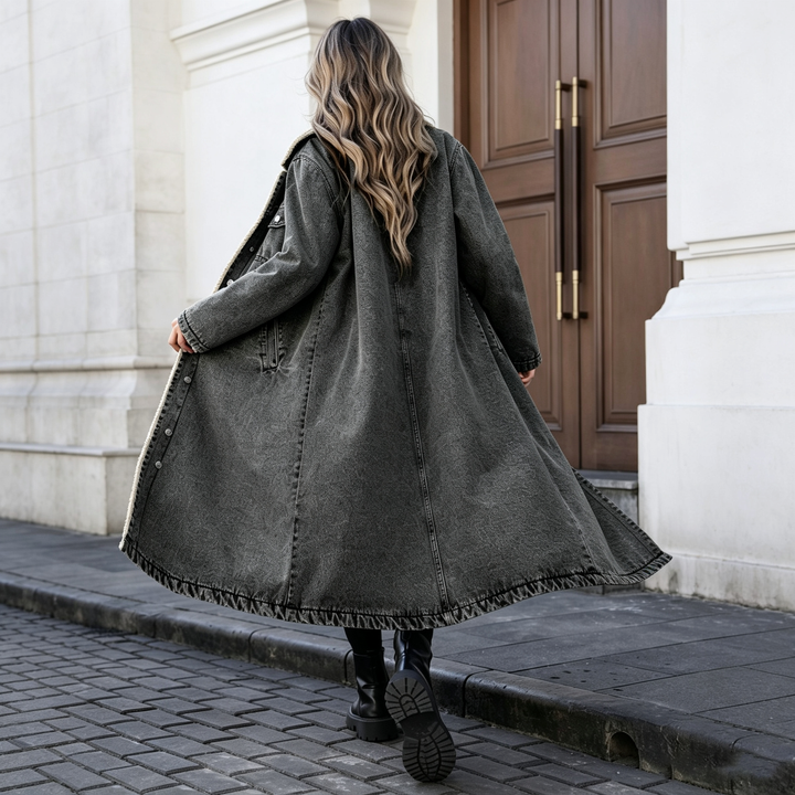 Women Oversized Fleece Lined Long Denim Jacket