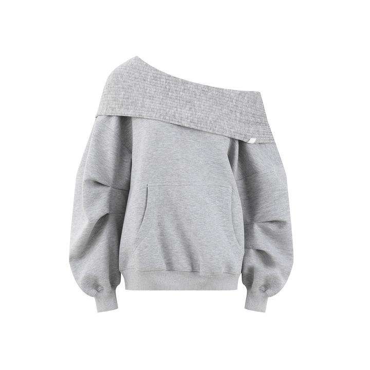 Off Shoulder Pocket Front Loose Long Sleeve Sweatshirt