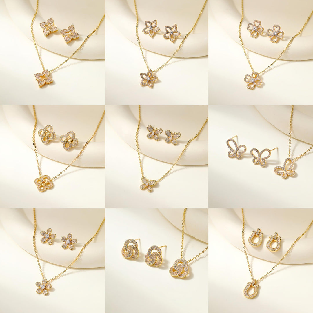 Exquisite Gold Necklace &amp;amp; Earring Set Sparkle—Effortlessly Yours.