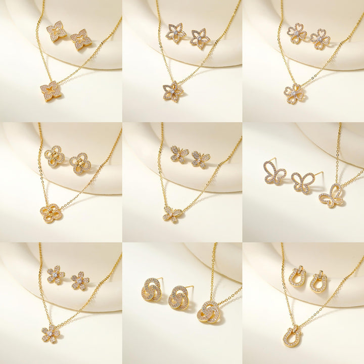 Exquisite Gold Necklace &amp;amp; Earring Set Sparkle—Effortlessly Yours.