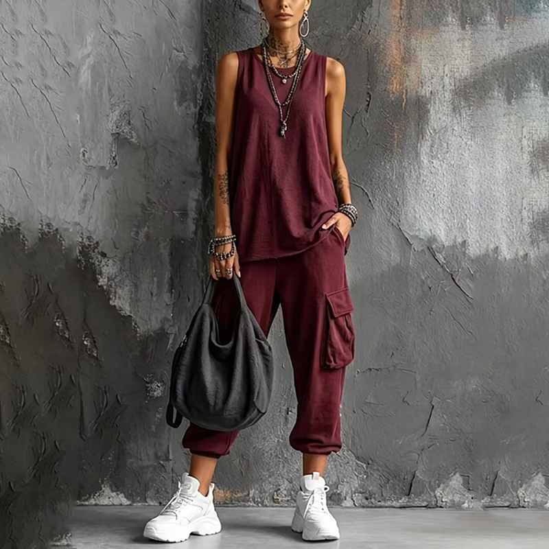 Sleeveless top and harem pants set