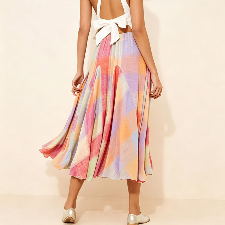 Mid-length colorful plaid skirt
