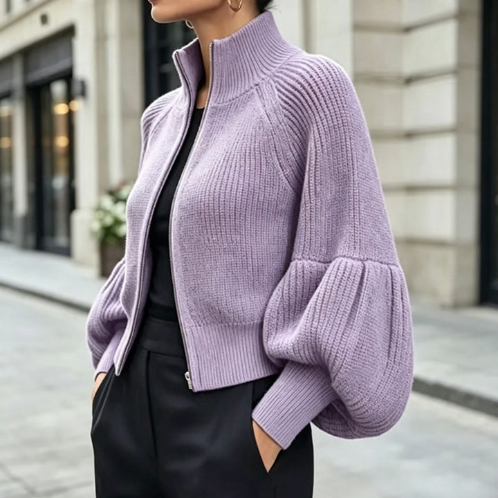Cropped Zip-Up Knit Cardigan