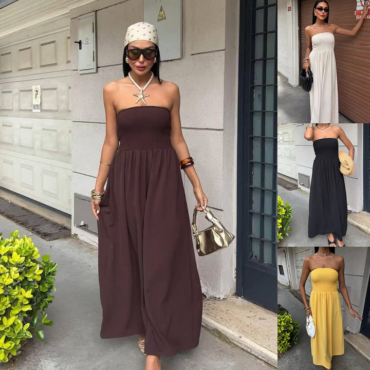 Strapless Linen-Blend Midi Dress | Minimalist Quiet Luxury Sundres