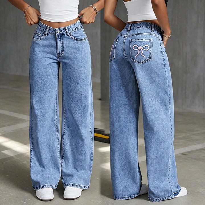 Bow Embroidery Straight Leg Pants