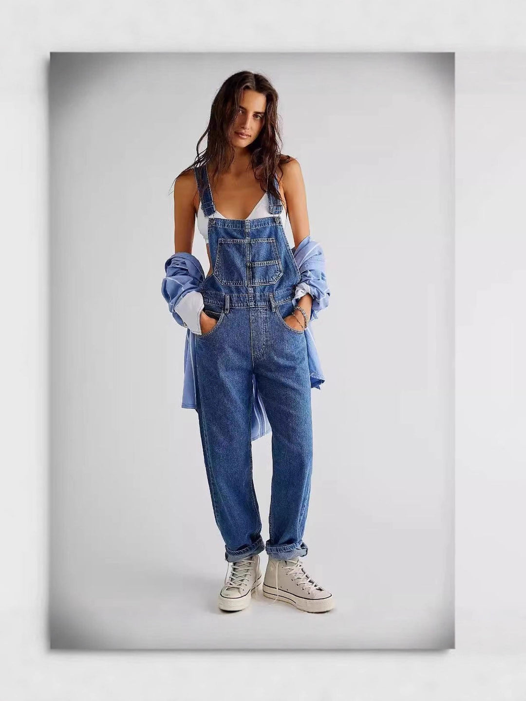 Loose-Fit Denim Overalls