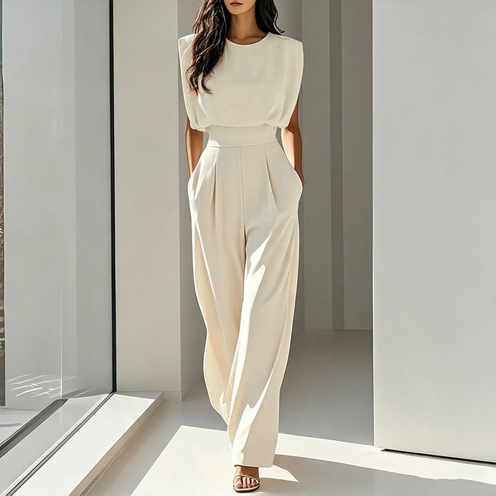 Sleek solid color slim waist jumpsuit