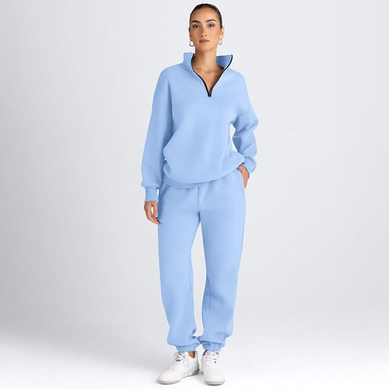 Solid-color sweatshirt and sweatpants set