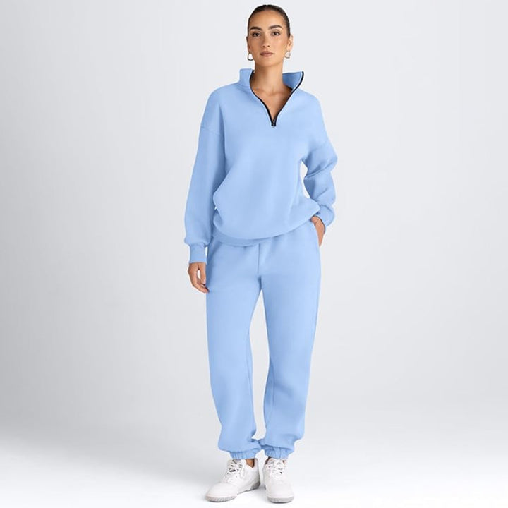 Solid-color sweatshirt and sweatpants set