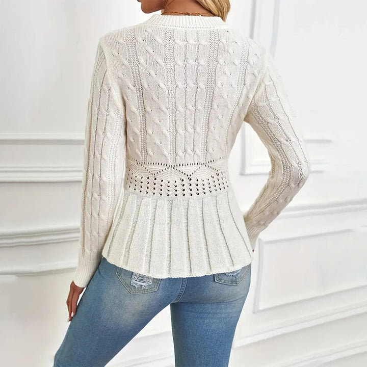 Retro round neck long-sleeved knit sweater