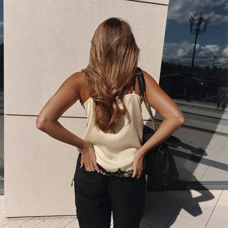 Lace deep V-neck patchwork camisole top
