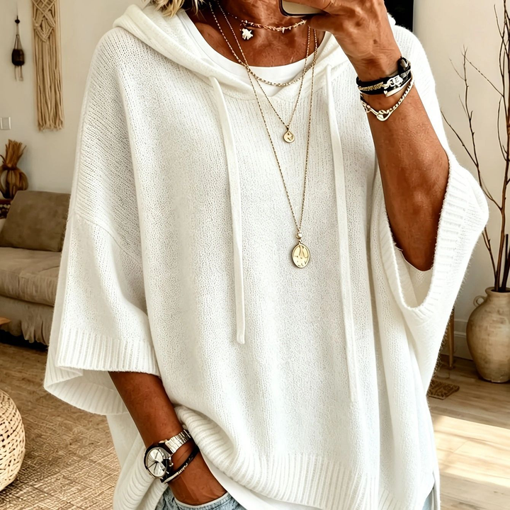 Drop Shoulder Hooded Knit Pullover