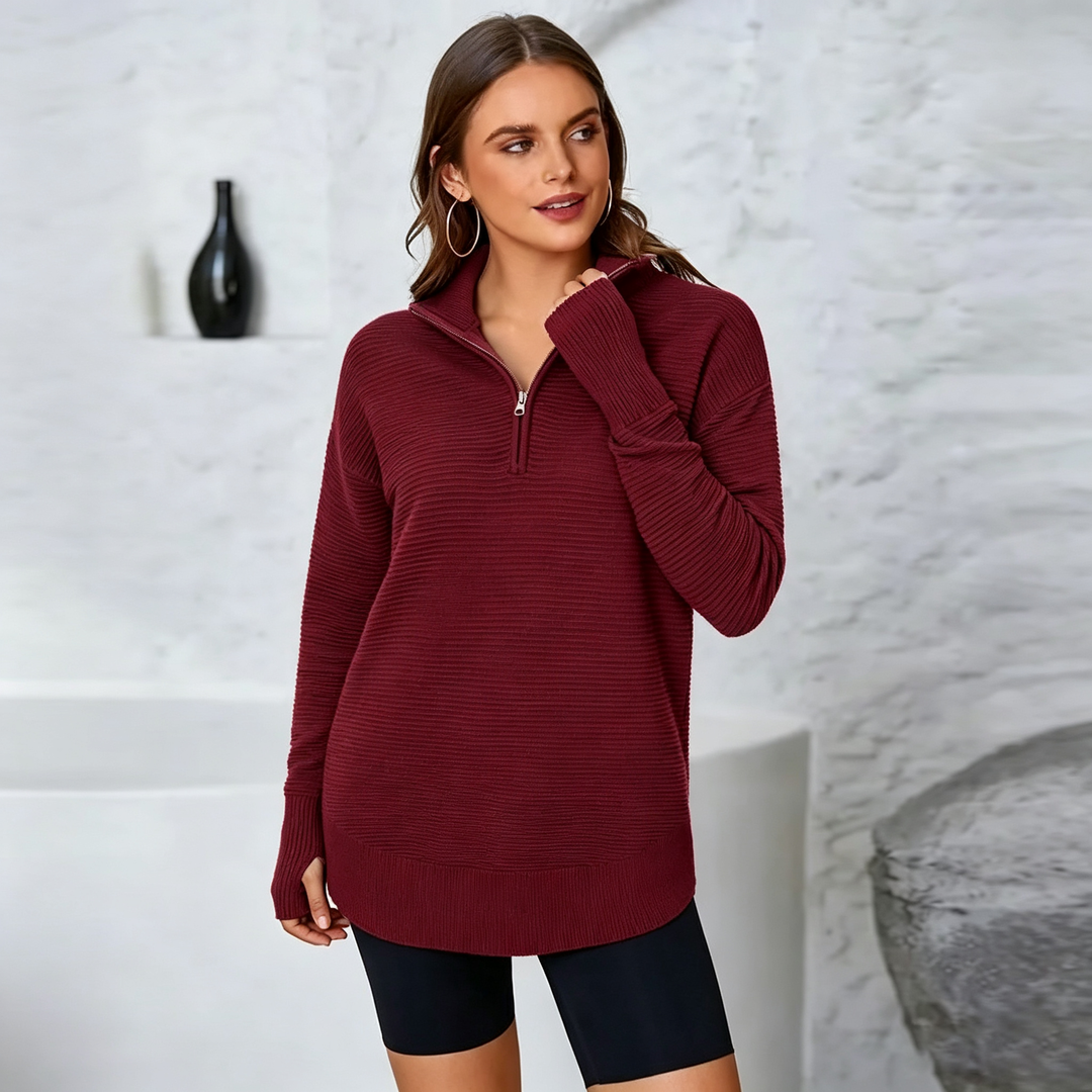 Quarter Zip Collar Knit Sweatshirt