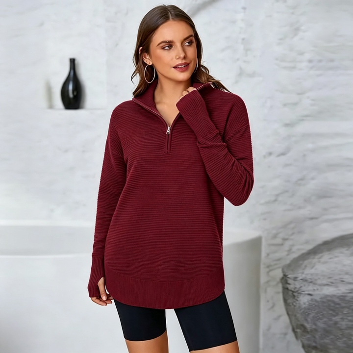 Quarter Zip Collar Knit Sweatshirt