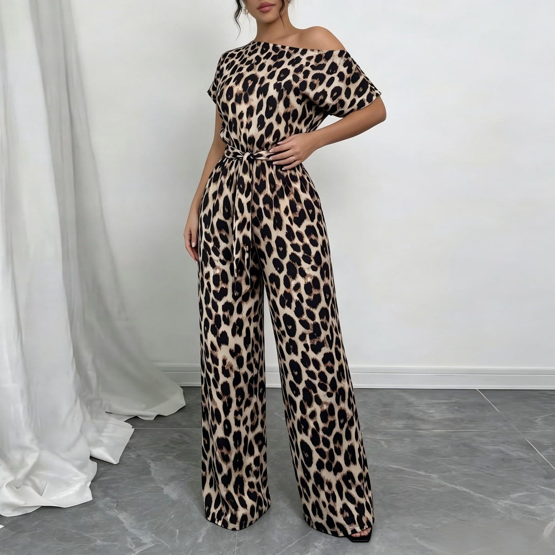 Off Shoulder Belted Wide Leg Jumpsuit