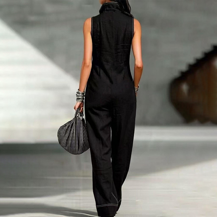Sleeveless cotton-linen jumpsuit