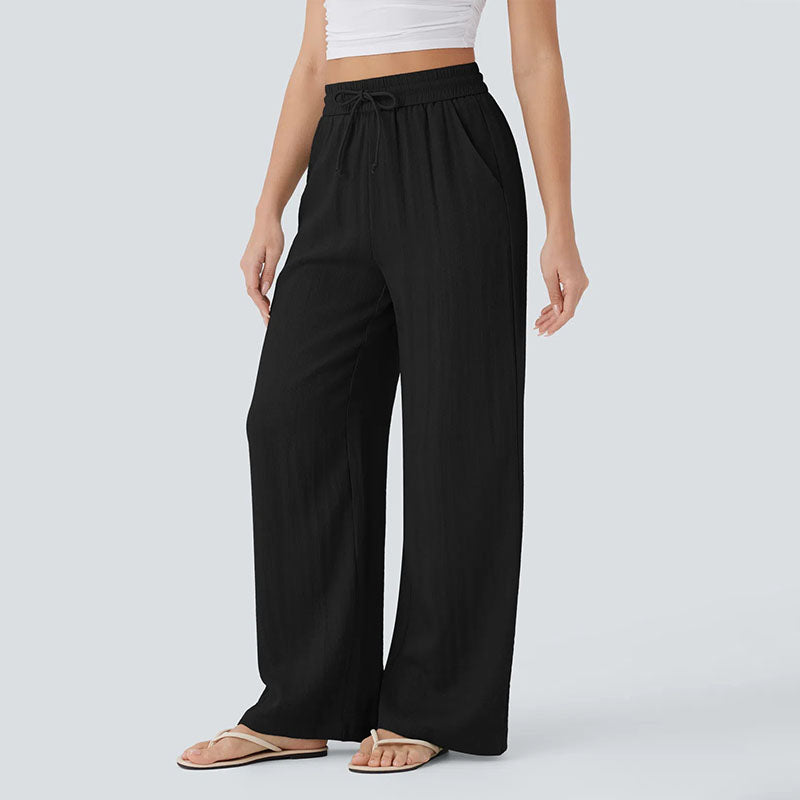 High-waisted  wide-leg pants with drawstring