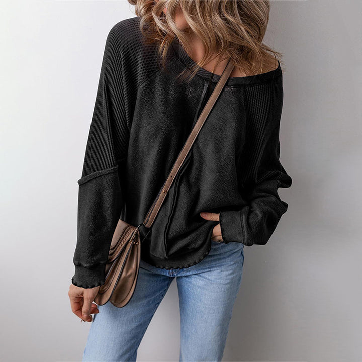 Casual Crew Neck Long Sleeve Reversed Seam Patchwork Loose Pullover Sweatshirt