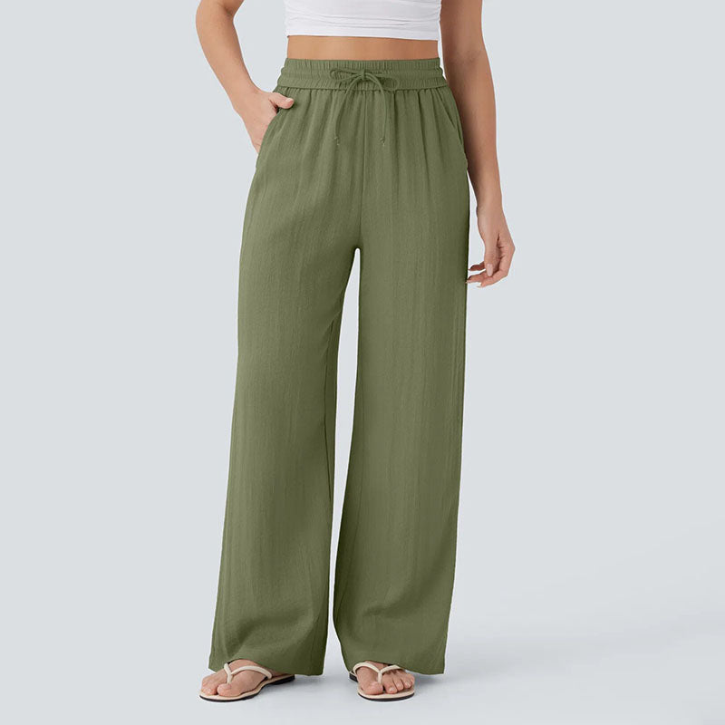 High-waisted  wide-leg pants with drawstring