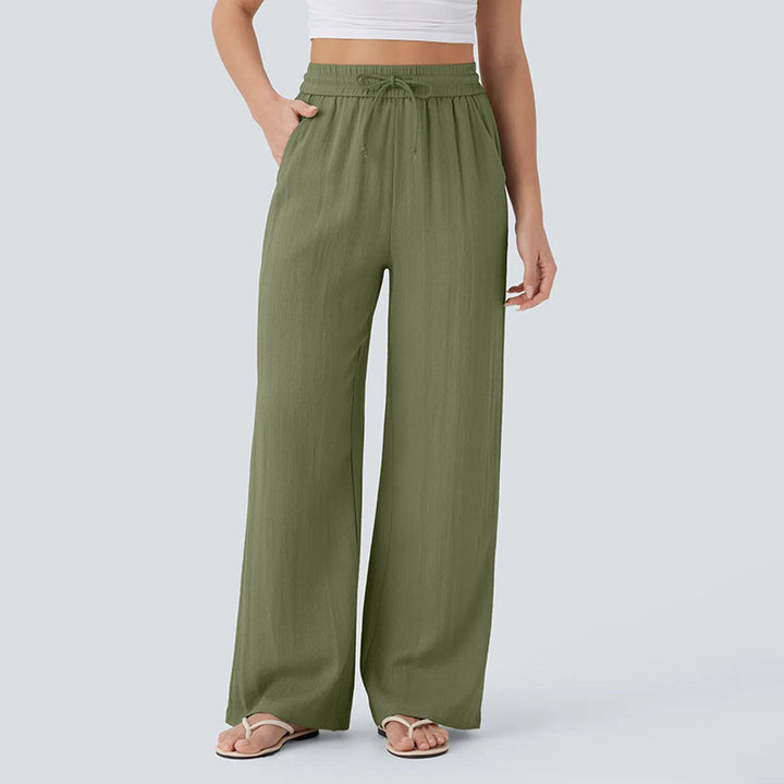 High-waisted  wide-leg pants with drawstring
