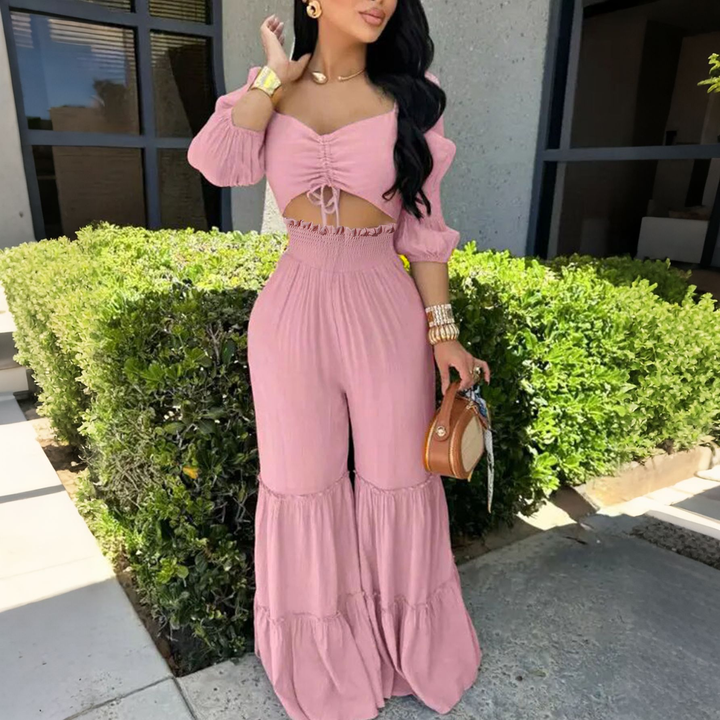 Boho Puff‑Sleeve Wide Leg Co‑Ord Set