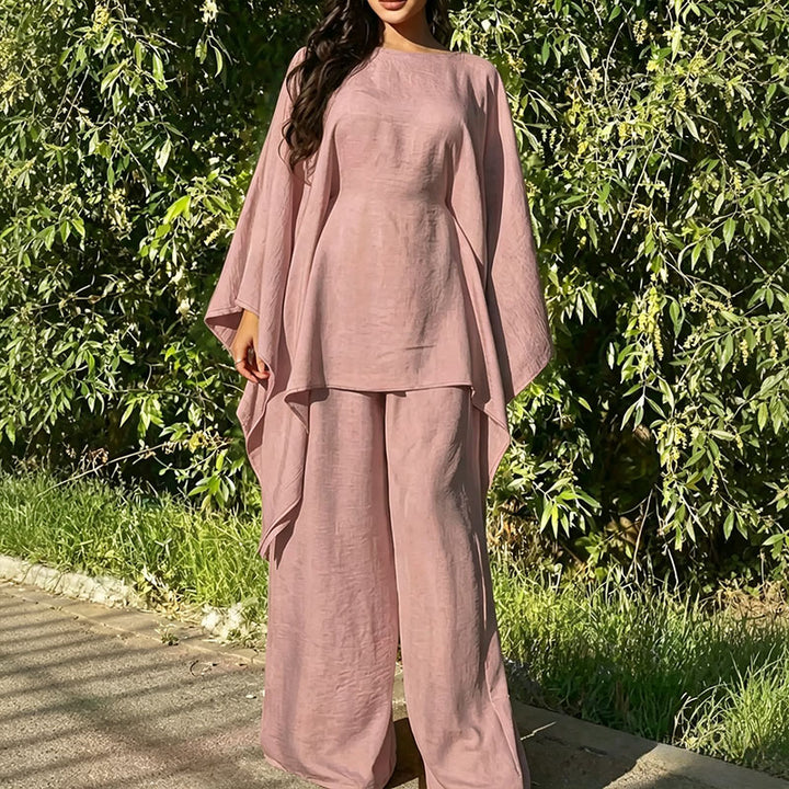 Batwing-sleeve top and wide-leg trousers two-piece set