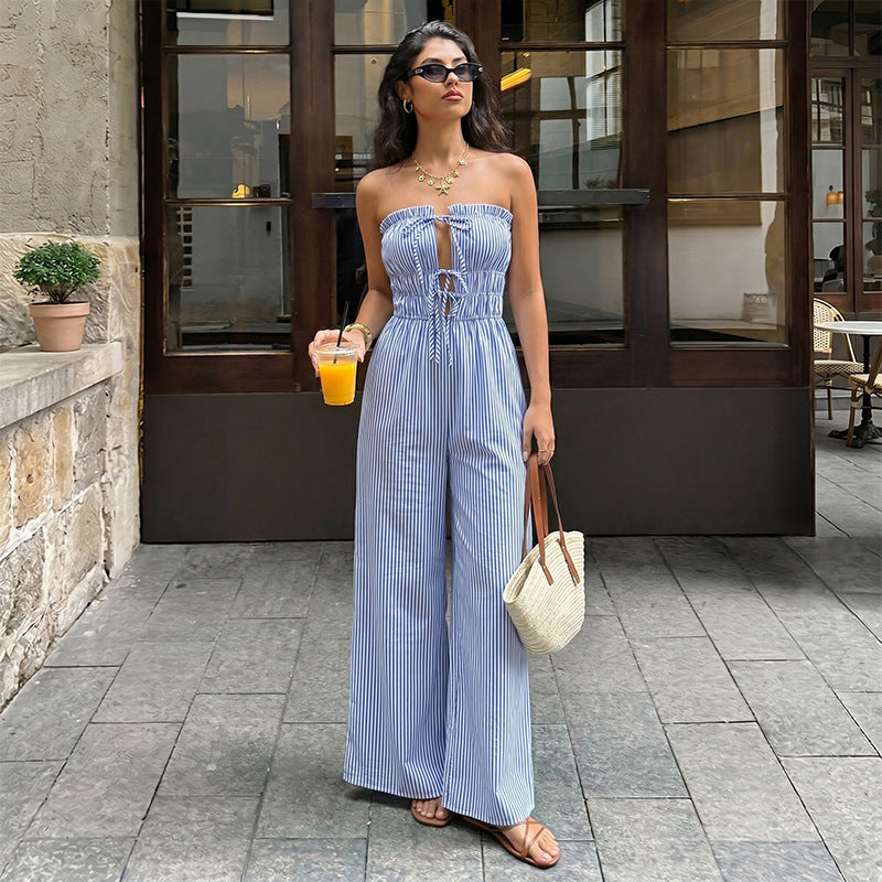 Strapless Keyhole Striped Wide-Leg Jumpsuit