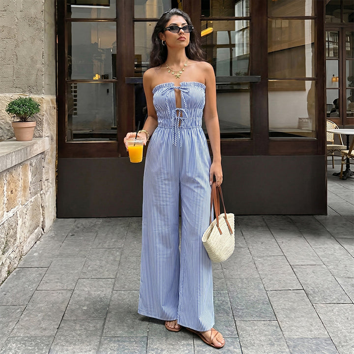 Strapless Keyhole Striped Wide-Leg Jumpsuit
