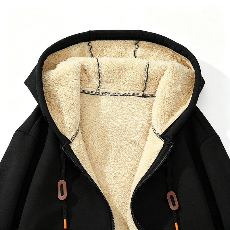 Fleece-lined loose-fitting casual hooded jacket