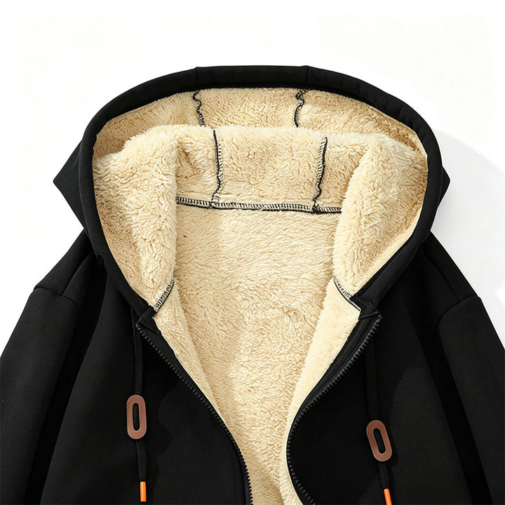 Fleece-lined loose-fitting casual hooded jacket