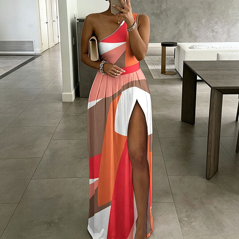 One-shoulder maxi dress with a side slit