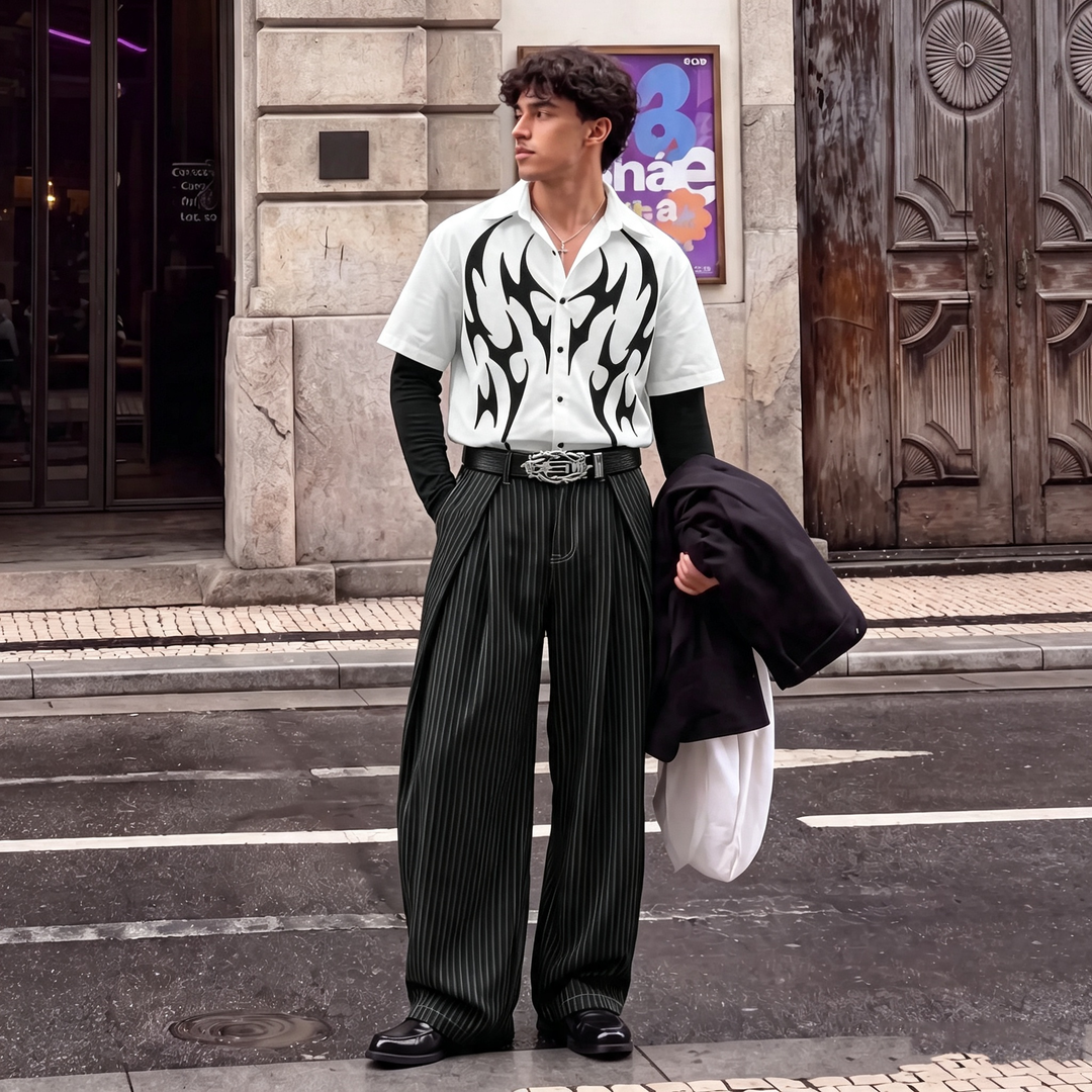 Pin striped loose-fitting lantern pants