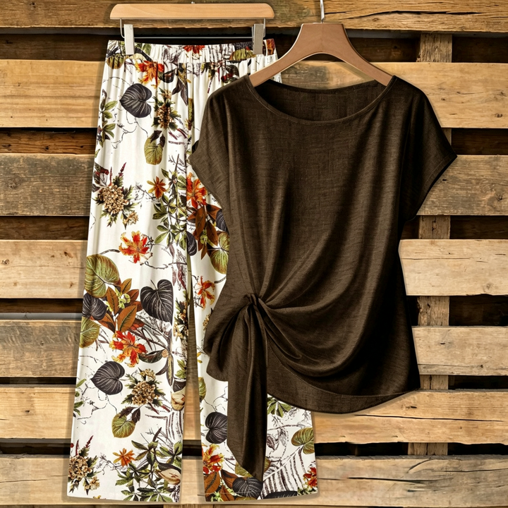Round Neck Tie Front Two Piece Outfit