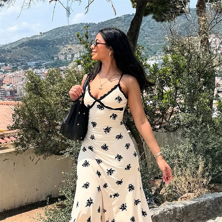 Sleeveless patchwork floral resort dress